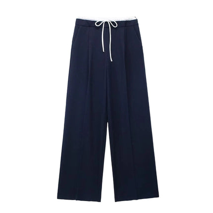 Women's Wide-Leg Trousers with Unique Double Waistband | Versatile Fit for Office or Casual Outings | Elegant Styling and Comfortable Design