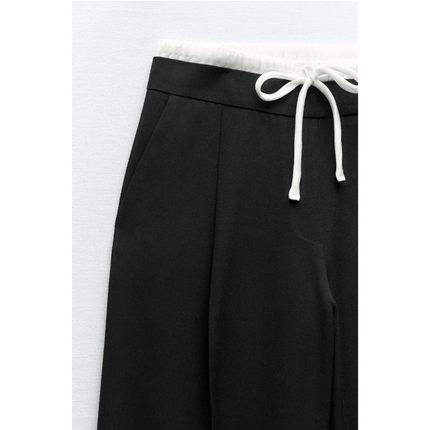 Women's Wide-Leg Trousers with Unique Double Waistband | Versatile Fit for Office or Casual Outings | Elegant Styling and Comfortable Design