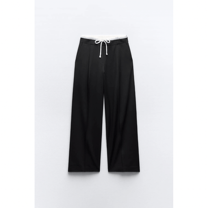 Women's Wide-Leg Trousers with Unique Double Waistband | Versatile Fit for Office or Casual Outings | Elegant Styling and Comfortable Design