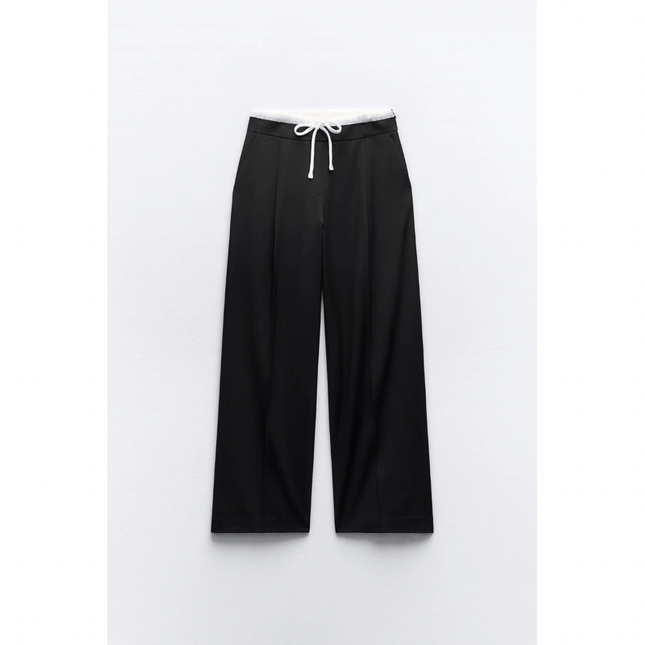 Women's Wide-Leg Trousers with Unique Double Waistband | Versatile Fit for Office or Casual Outings | Elegant Styling and Comfortable Design