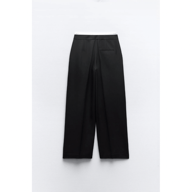 Women's Wide-Leg Trousers with Unique Double Waistband | Versatile Fit for Office or Casual Outings | Elegant Styling and Comfortable Design